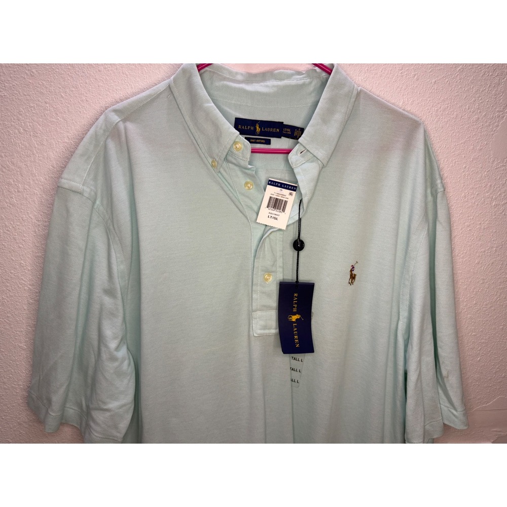 Ralph Lauren Polo Shirt Mens Large Tall Mint Green New Knit Oxford Short Sleeve - Picture 3 of 12